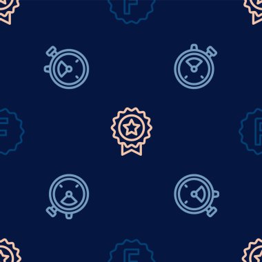 Sınav kağıdını yanlış cevaplarla ayarla, Kronometre ve Madalya Yıldızı pürüzsüz desen üzerinde. Vektör