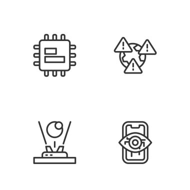 Hat görüşünü, hologramı, işlemci işlemcisini ve Dünya 'yı ünlem simgesiyle ayarla. Vektör