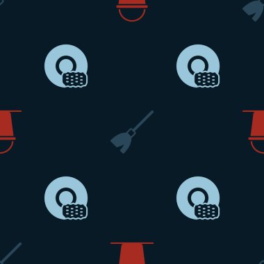 Kova, süpürge sapı ve bulaşık yıkama düzenini kusursuz hale getirin. Vektör