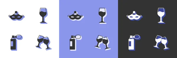 Σετ Ποτήρι κρασιού, μάσκα καρναβαλιού, άρωμα και εικόνα. Διάνυσμα — Διανυσματικό Αρχείο