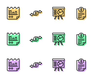 Satır tahtasını grafik, belge şeması, para değişimi ve para ikonu ile ayarla. Vektör