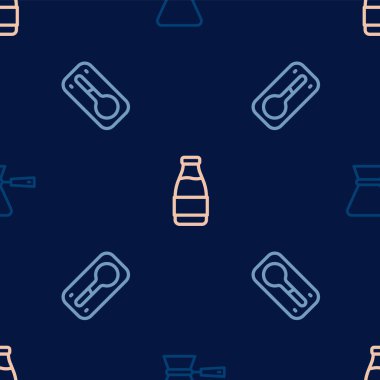 Hat ayarlayın. Türk kahvesi, termometre ve süt şişesi. Vektör