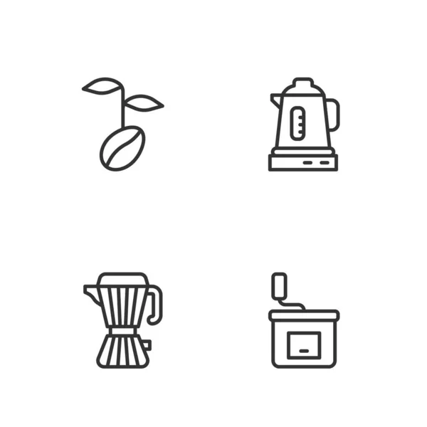 设定系列手工咖啡研磨机、咖啡壶、咖啡豆和电热壶图标.B.病媒 — 图库矢量图片