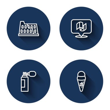 Kolezyum, Bayrak İtalya, Parfüm ve Dondurma uzun gölgeli waffle. Mavi daire düğmesi. Vektör