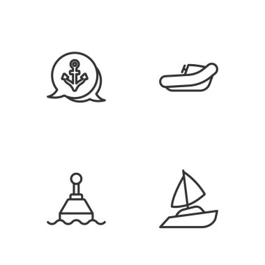 Yat yelkenlisi, yüzen şamandıra, Anchor ve motor ikonlu şişirilebilir. Vektör