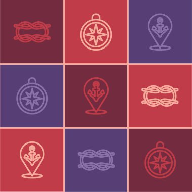 Denizcilik halat düğümleri, çapa ve pusula simgesiyle konum ayarlayın. Vektör