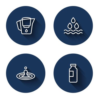 Misinayı filtre, damla ve uzun gölgeli bir şişe suyla ayarla. Mavi daire düğmesi. Vektör