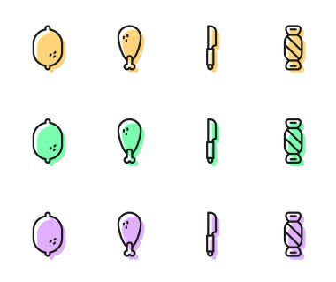 Bıçak, Limon, Tavuk budu ve Şeker ikonu. Vektör