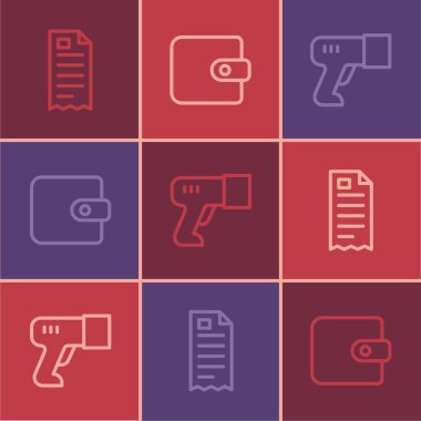 Satır finans kontrolü, tarayıcı barkod ve cüzdan simgesi ayarla. Vektör