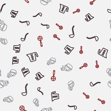 Ölçme kabı, mutfak kepçesi, kase ve Spatula 'yı kusursuz desenlere ayarlayın. Vektör