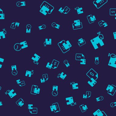 Karton kutuyu saat, paketin kırılgan içeriği, belge takip işaretleyicisi ve Waybill 'i pürüzsüz desen ile ayarla. Vektör