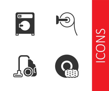 Bulaşıkları, çamaşır makinesini, elektrik süpürgesini ve tuvalet kağıdı rulosunu hazırla. Vektör