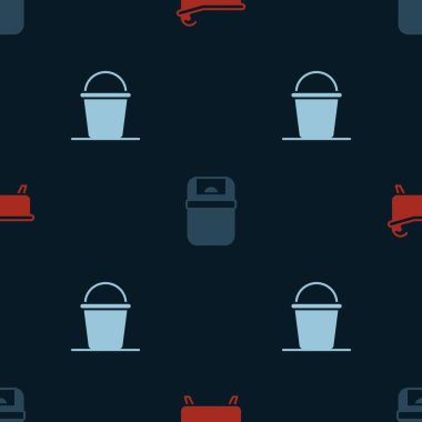 Küveti, çöp tenekesini ve kovayı pürüzsüz desene ayarlayın. Vektör