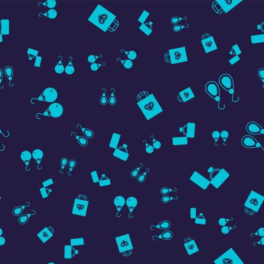 Küpeleri, alışveriş çantası mücevherlerini ve pırlanta nişan kutusunu kusursuz desenli olarak ayarla. Vektör