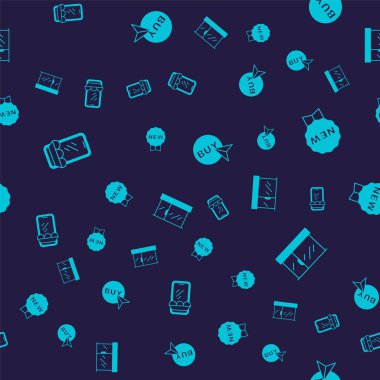 Online alışverişi telefondan ayarla, Fiyat etiketi ile New, Buy düğmesi ve marketi sorunsuz bir şekilde ayarla. Vektör