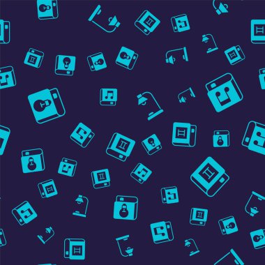 Kullanıcı el kitabını, ses kitabını, masa lambasını ve kitabı pürüzsüz desen üzerine ayarla. Vektör