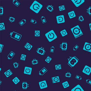 Batarya şarjını, çamaşır makinesini, güç düğmesini ve Tee prizini kusursuz desene ayarlayın. Vektör