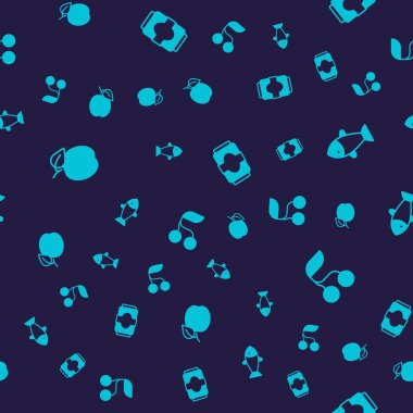 Erik meyvesi, balık, soda konservesi ve taze böğürtlen koyun. Vektör