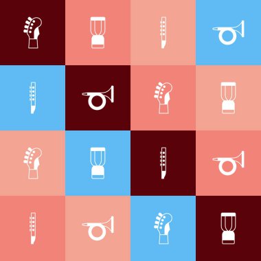 Pop Art Guitar boyun, Afrika djembe davul, Flüt ve Trompet ikonu. Vektör