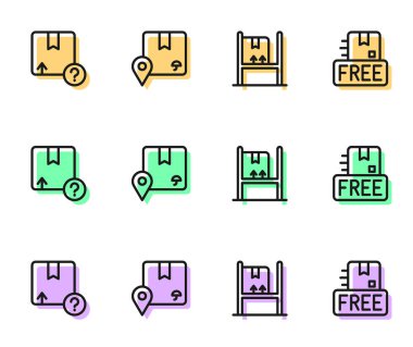 Depo 'nun içini kutular, karton kartonlar, konum ve mukavva sembolsüz simgelerle donatın. Vektör