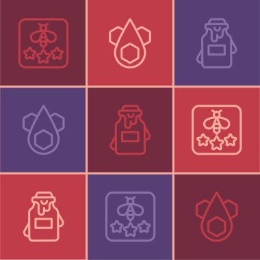 Kuyruk tipi arı, kavanoz balı ve bal peteği ikonu. Vektör