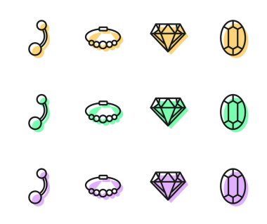 Set hattı Diamond, Piercing, bilezik mücevheri ve taş ikonu. Vektör