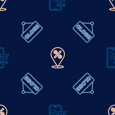 Hat Mobil 'i alışveriş arabası ile ayarla, tabelayı asma metni kapalı ve konumu da pürüzsüz. Vektör