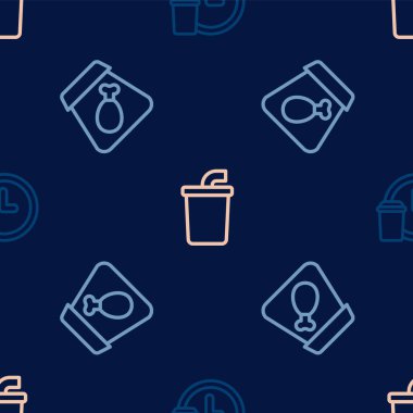 Sırayı 24 saat kurun, çevrimiçi yemek siparişi verin ve kağıt bardakta su, kusursuz desenli. Vektör