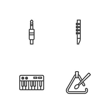 Üçgen müzik enstrümanı, müzik sentezleyicisi, ses kriko ve flüt ikonu ayarla. Vektör
