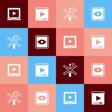 Pop Art Online oyun videosunu ayarla, Sigara ve Derecelendirme Film ikonu yok. Vektör