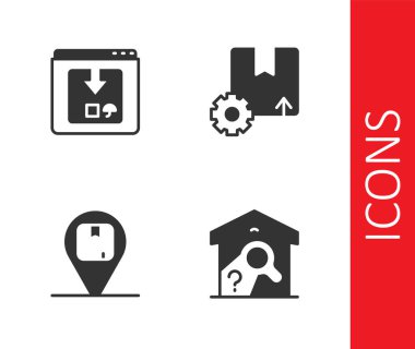 Depo kontrolünü, çevrimiçi uygulama dağıtım takibini, mukavva kutulu konumu ve Vites Paketi simgesini ayarla. Vektör