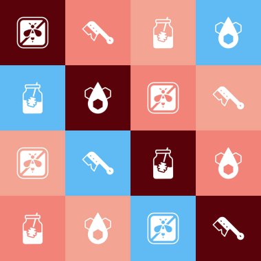 Pop sanatını durdur arıyı, arıcılık fırçasını, kavanoz bal ve dipper çubuğunu ve bal peteği ikonunu hazırla. Vektör