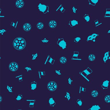 Pizza, Karnaval maskesi, Fransız adam ve Flag Italya 'yı kusursuz bir kalıba sokun. Vektör