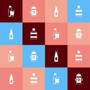 Sanat galerisini cam, itfaiye musluğu ve büyük şişe temiz ikonla donatın. Vektör