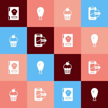 Pop Art Cookbook, Chicken leg, Muffin ve Food 'u mobil ikona sipariş et. Vektör