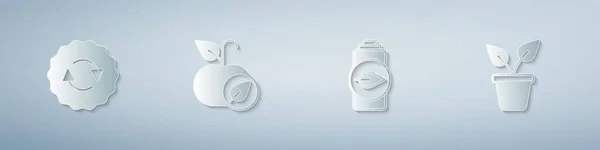 Set Recycle Symbol Apple Eco Přírodní List Baterie Rostlin Hrnci — Stockový vektor