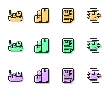 Hat Waybill, kargo gemisi, kutu teslimatı, karton karton ve ikon. Vektör