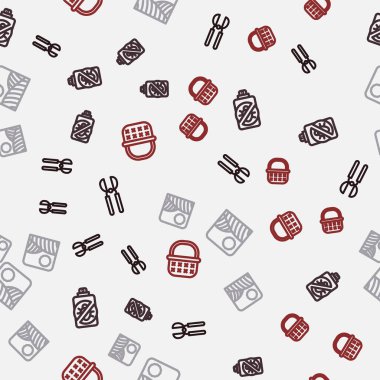 Bahçıvanlık makası, böceklere karşı sprey, tarım buğday tarlası çiftliği ve sepetini pürüzsüz desene ayarlayın. Vektör