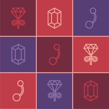 Sabit çizgi küpeler, Piercing ve Gem Stone ikonu. Vektör