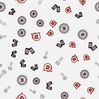 Çizgi bira kutusu, şişe kapağı, açacağı ve dikişsiz bira kupası. Vektör