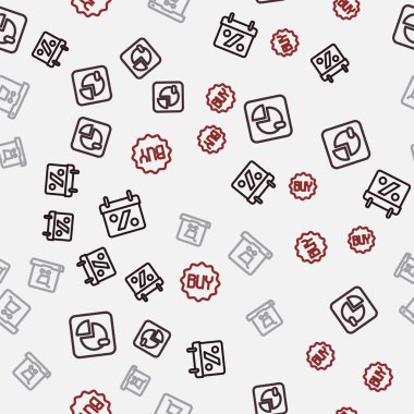 Satır İndirim yüzde etiketi, pasta grafiği bilgi grafiği, ekran laptopunda alışveriş arabası ve pürüzsüz desende satın alma düğmesi ayarla. Vektör