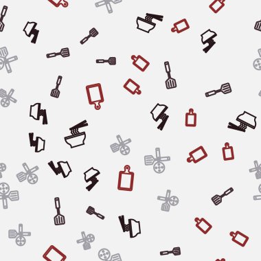 Asya eriştelerini kaseye, Spatula 'ya ve kesme tahtasına kusursuz bir şekilde yerleştir. Vektör