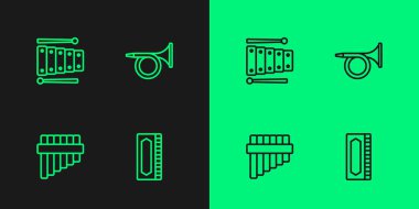 Hat Mızıka, Pan flüt, Ksilofon ve Trompet ikonu. Vektör