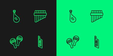 Keytar, Maracas, Bandura ve Pan flüt simgesini ayarla. Vektör