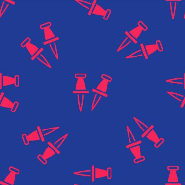 Kırmızı Pin simgesi mavi arkaplanda izole edilmiş. Raptiye işareti. Vektör