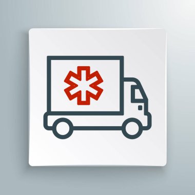 Beyaz arka planda hat ambulansı ve acil durum arabası ikonu izole edildi. Ambulans aracı tıbbi tahliye. Renkli taslak konsepti. Vektör