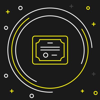 Çizgi Sertifikası şablon simgesi siyah arkaplanda izole edildi. Başarı, ödül, diploma, burs, diploma kavramları. Renkli taslak konsepti. Vektör