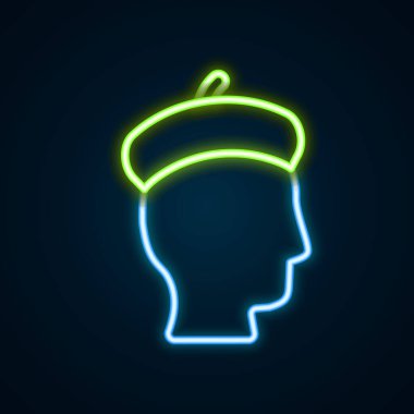 Parlayan neon hattı Fransız adam simgesi siyah arka planda izole edildi. Renkli taslak konsepti. Vektör