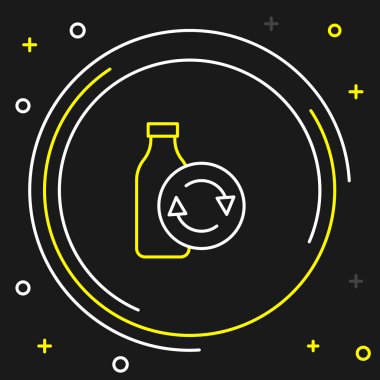 Siyah arkaplanda izole edilmiş plastik şişe simgesi. Renkli taslak konsepti. Vektör