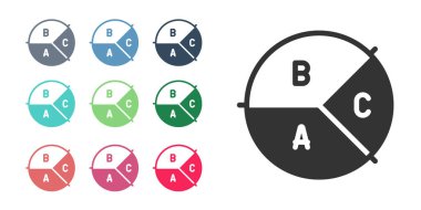 Beyaz arkaplanda siyah pasta grafiği ikonu izole edildi. Diyagram çizelgesi. Simgeleri renklendirin. Vektör